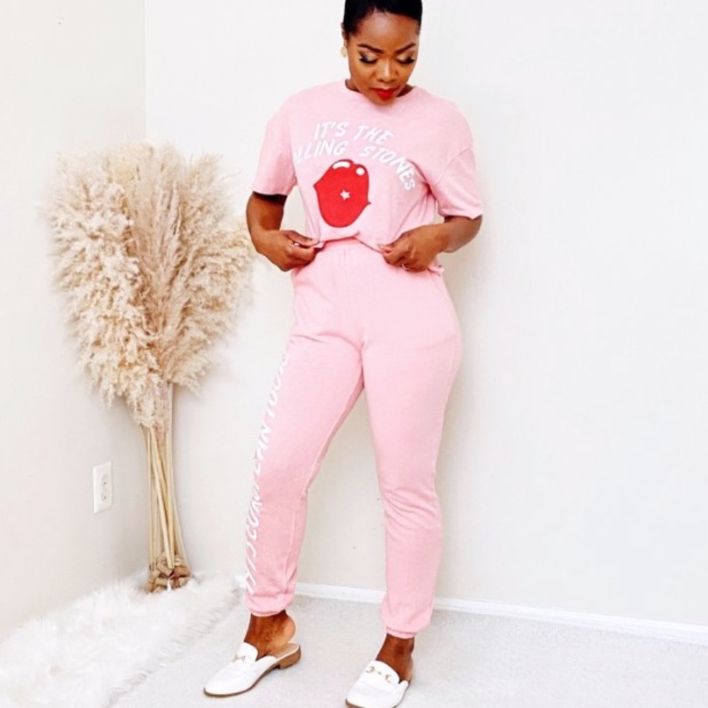 Rolling Stones Lounge Set Jogger Pants Pink Loungewear Comfy